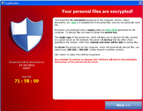 Messaggio di pagamento del riscatto Cryptolocker